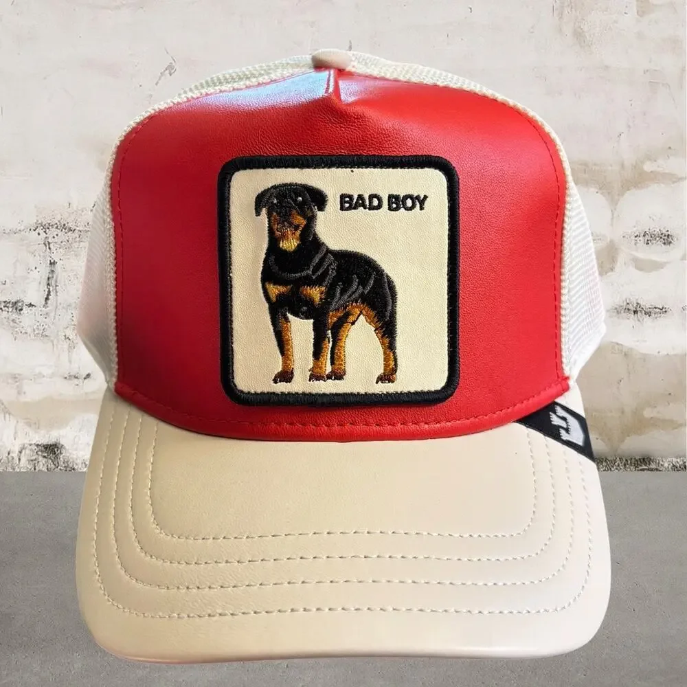 Goorin Bros $55 Faux Leather Rottweiler Bad Boy Trucker Hat NWT